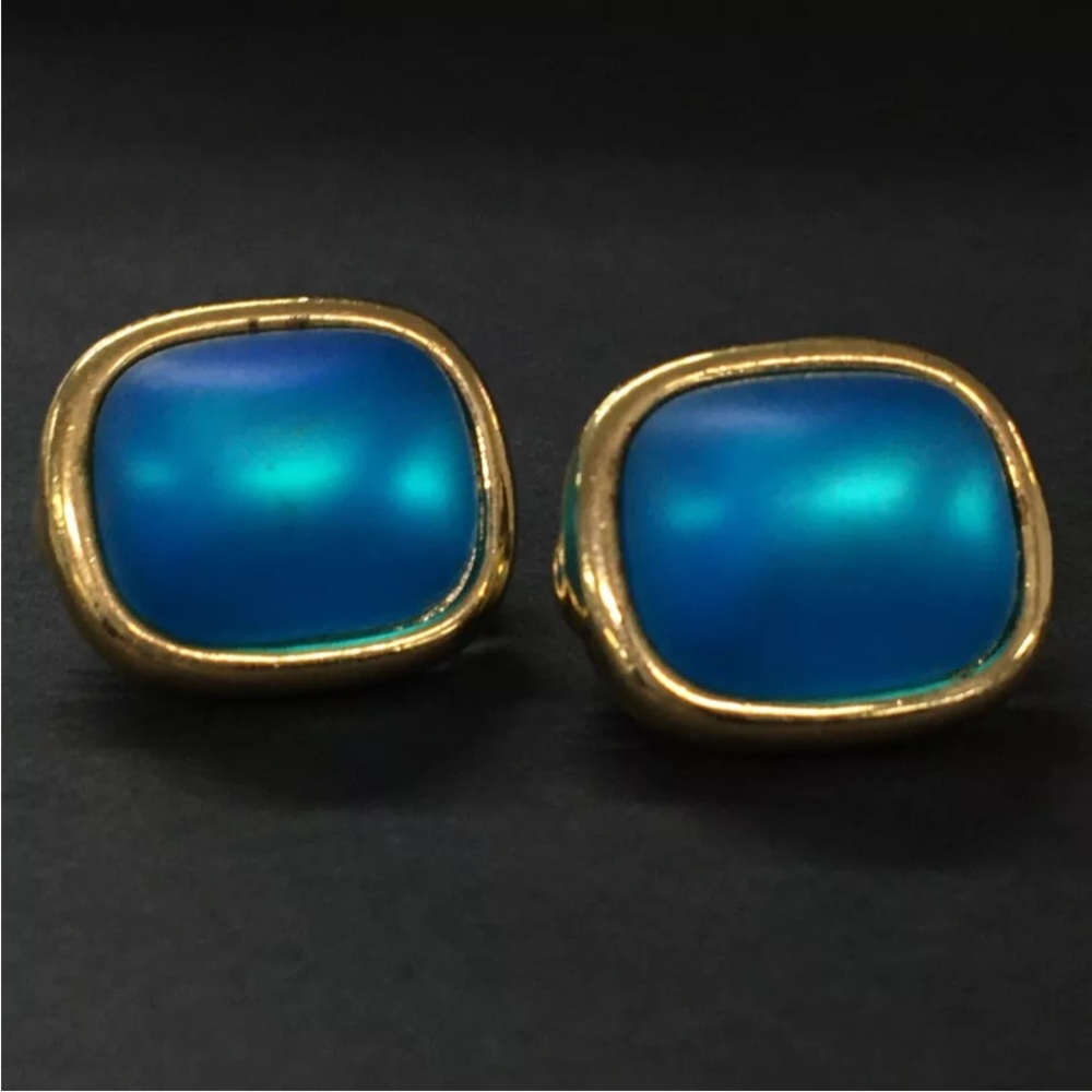 GIVENCHY Blue & Gold Tone Earrings - Picture 5 of 8
